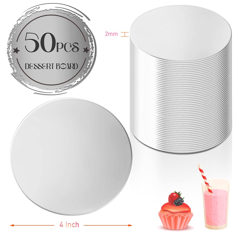 Sawysine Cake Boards Round 4 Inch Mini Cake Circle Base Boards Disposable Cardboard Cake Plate Round Coated Cakeboard for Kitchen Baking Caking Pizza Dessert Cupcake Tray (Silver 50 Pieces) - Image 2